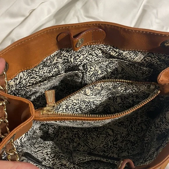 Rebecca Minkoff Tan Leather crossbody shoulder bag with chain adjustable strap - Picture 10 of 11